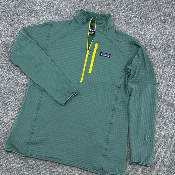 Patagonia Tops - Patagonia Green Quarter-Zip Sweatshirt with Yellow Accents